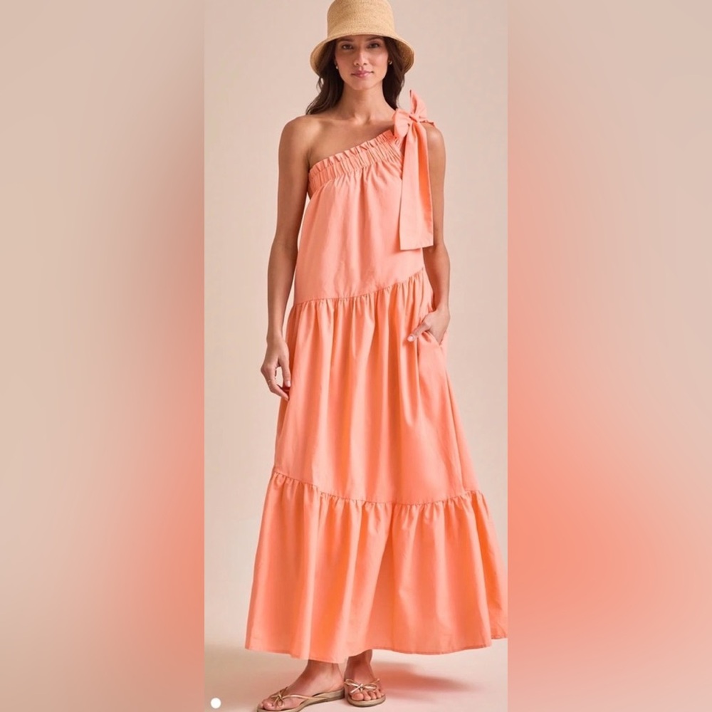 Altar'd State One-Shoulder Coral Tiered Maxi Dress